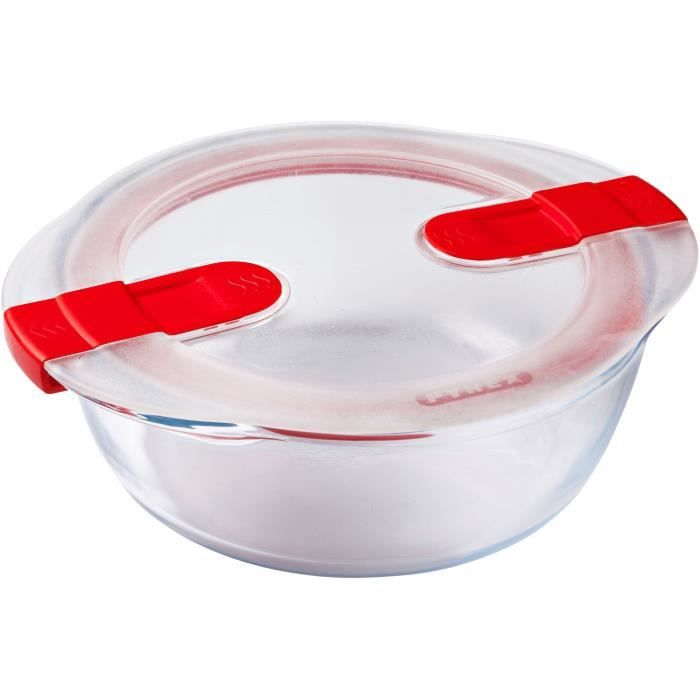 3er-Set Lunchboxen - PYREX - Cook & Heat - Glas - Rund - Deckel mit Dampfventilen, mikrowellengeeign
