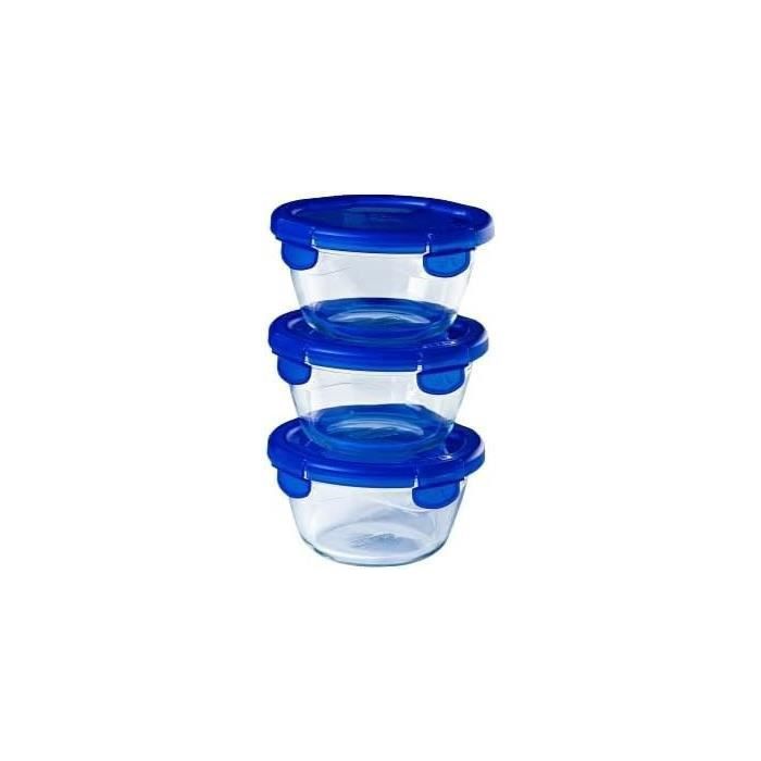 3er-Set Lunchboxen - PYREX - Cook & Go - Glas - Rund - Luftdichter Deckel - 0,7 L