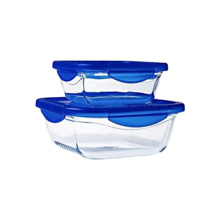 Set mit 2 quadratischen Aufbewahrungsbehältern  PYREX  COOK & GO  luftdicht  0,8 l und 1,9 l  G