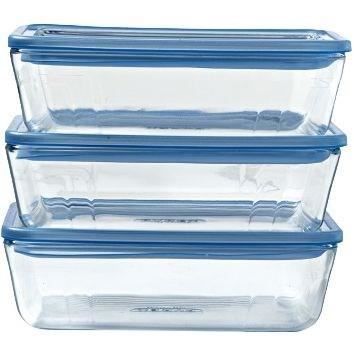 3er-Set Vorratsdosen mit Deckel  PYREX  Zero Plastic  Glas  Rechteckig  1,5 L