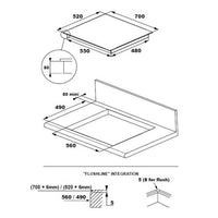 ROSIERES RIFS744SCA Induktionskochfeld  Doppelte Kochzone  4 Kochfelder  7400 W  70 cm breit