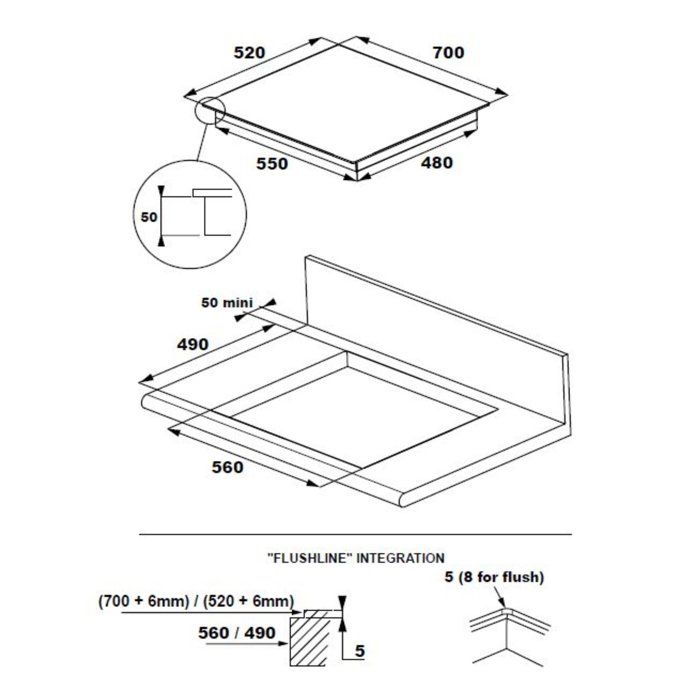 ROSIERES RIFS744SCA Induktionskochfeld  Doppelte Kochzone  4 Kochfelder  7400 W  70 cm breit