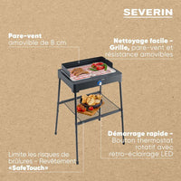 Elektrischer Standgrill - SEVERIN - PG8566 - 2200 W - Grillfläche 44,5 x 26 cm - Einstellbares Therm