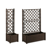 STEFANPLAST Rectangular flower box with lattice - Wood finish - 100 x 43 x H 142 cm - 80 L - Moka