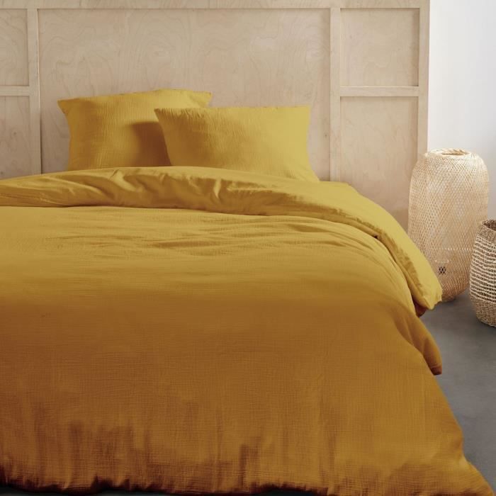Bedding set - TODAY - 123669 - 2 people - 260x240cm - Plain cotton gauze - Ochre