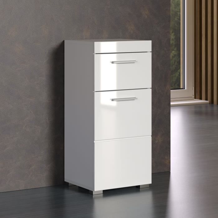 AMANDA bathroom cabinet - 1 door + 1 drawer - Glossy white - L37 x D31 x H79 cm