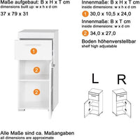 AMANDA bathroom cabinet - 1 door + 1 drawer - Glossy white - L37 x D31 x H79 cm