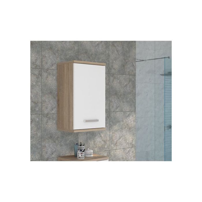 Wandschrank  Weiß/Sonoma-Eiche  1 Tür  Badezimmermöbel  68,8 x 29 x 40,2 cm