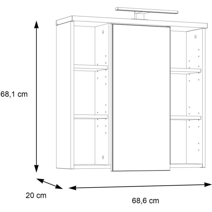 Wandschrank  Sonoma-Eiche  1 Tür mit Spiegel  Badezimmermöbel  68,6 x 20 x 68,1 cm