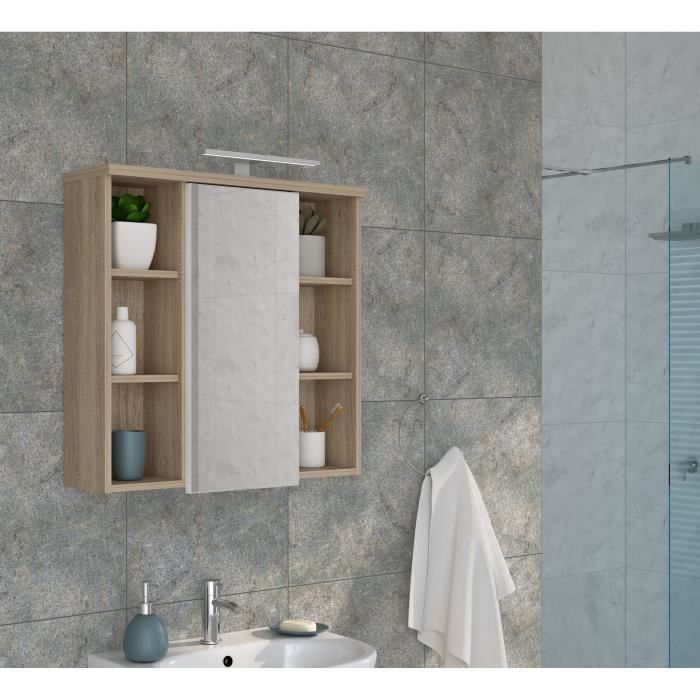 Wandschrank  Sonoma-Eiche  1 Tür mit Spiegel  Badezimmermöbel  68,6 x 20 x 68,1 cm