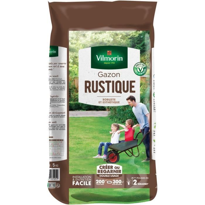 VILMORIN Grassamen - Rustikaler 5KG Beutel - Mehrjährig, dicht, robust und attraktiv