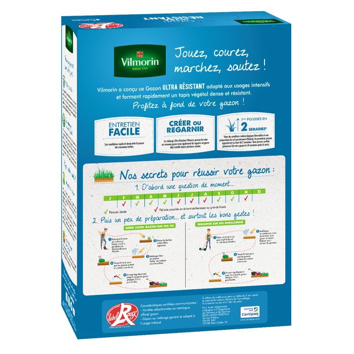 VILMORIN Grassamen - Ultra Resistant 1kg Box - Rotes Etikett - Trittfest