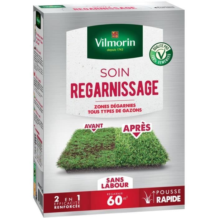 VILMORIN Grassamen - 2 in 1 Universal-Nachsaatbehandlung 1kg-Box - Sehr schnelles Nachwachsen