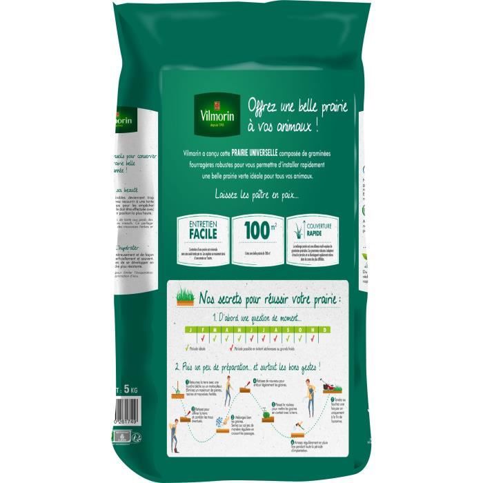 VILMORIN Universal-Wiesensamen - 5 kg Beutel - 500 m² - Ideal für Ihre Tiere