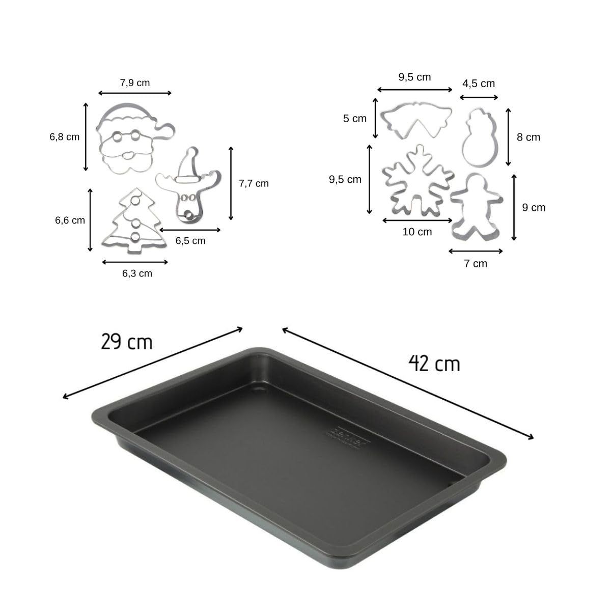 ZENKER Backblech und 7 Weihnachts-Ausstechformen aus Edelstahl  42 x 29 cm